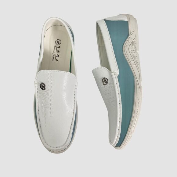 Elegant Blue White Faux Leather Pull On Boat Shoe Loafers JB EU 47 / US 14 - Picture 1 of 7